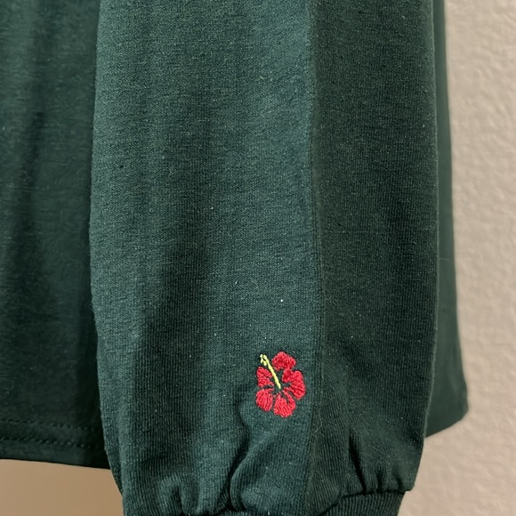 Hawaii Long Sleeve Green Tee Top Cotton Blend - Picture 4 of 5